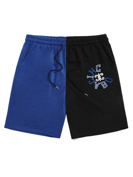 

romwe guys two tone letter embroidery shorts s9ax#, White;black