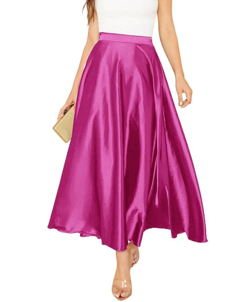 

lettuce hem solid satin skirt s7wa#, Black