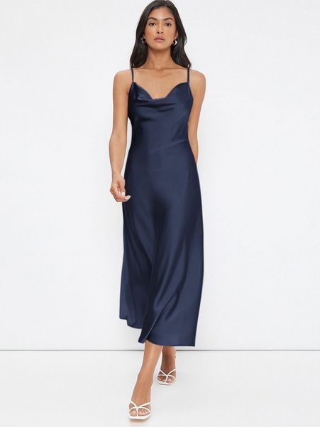 

cowl neck solid slip dress d0sk#, Black;gray