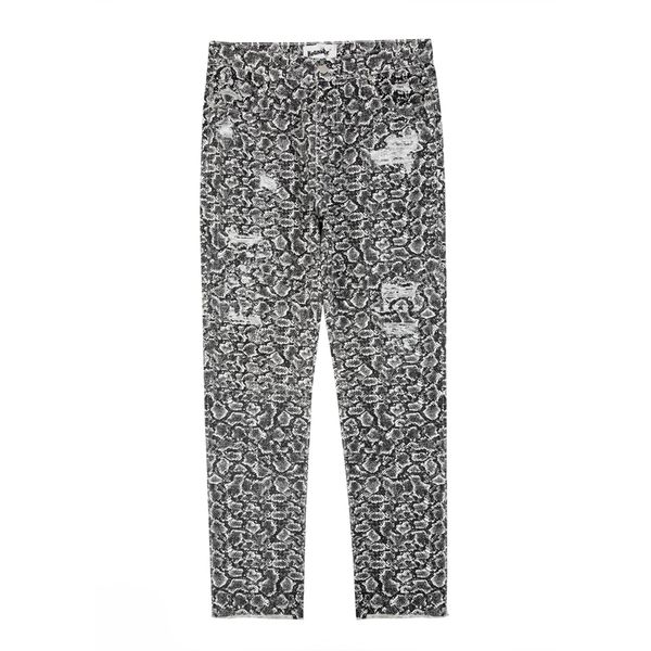 

harajuku snake pattern back zipper hole frayed jeans pants for men high street retro ripped casual baggy autumn denim trousers, Blue