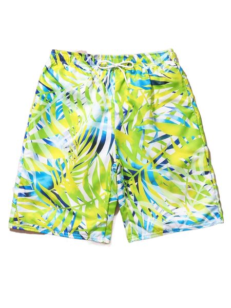 

men random tropical print drawstring waist swim shorts 101y#, White;black