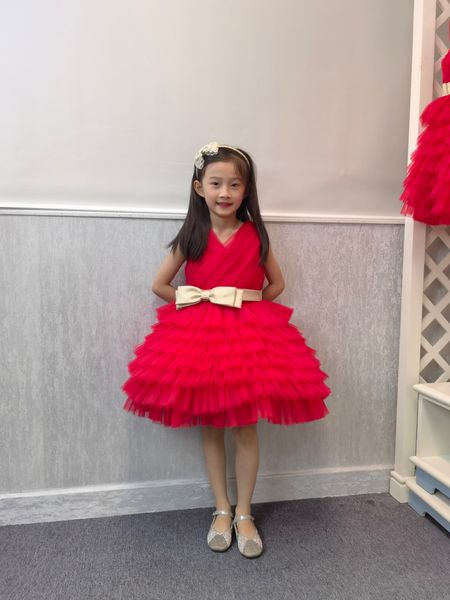 

Top Quality Baby Girls Wedding Dresses Summer Kids Girl Tutu Princess Dress Sweet Children Bow Party Clothes, Red
