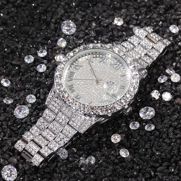 

mens watch full diamond iced out watch new fashion hip hop punk gold silver watch267p, Slivery;brown