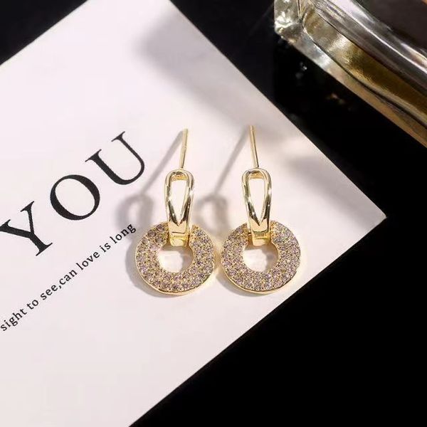 

korean simple and exquisite full diamond hoop stud niche high-end geometric earrings female temperament small personality earrings, Golden;silver