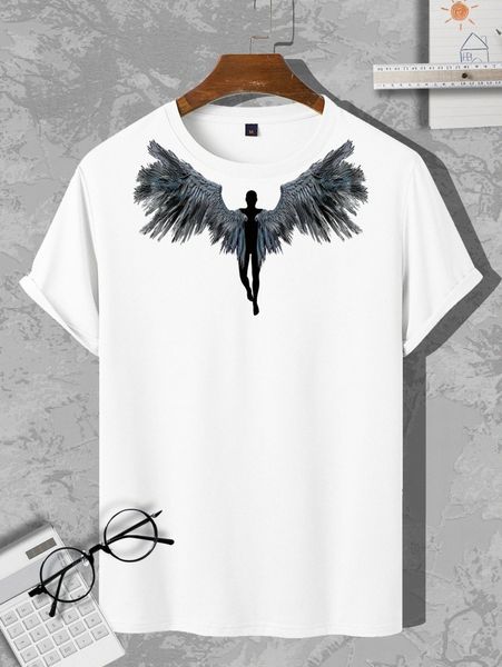 

men figure & wings print tee e6m9#, White;black