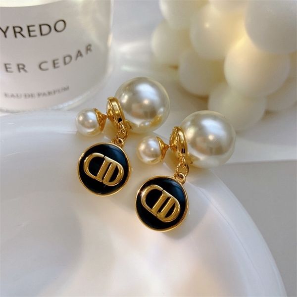 

70% off jewelry sales fengdijia letter enamel personalized french advanced sense pearl earrings new trend, Golden
