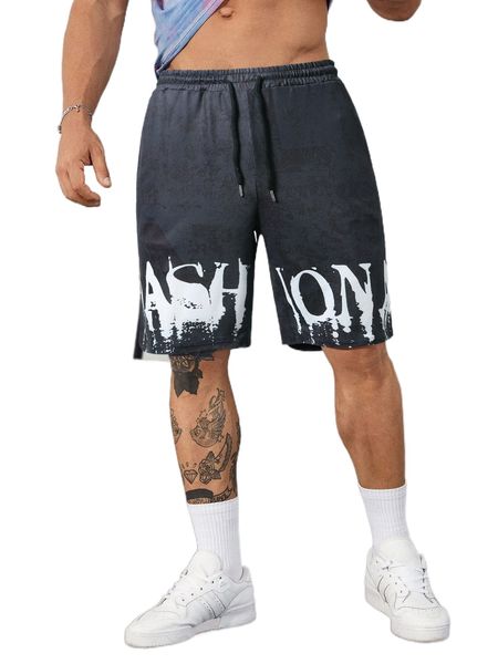 

men letter graphic drawstring waist shorts w1zv#, White;black