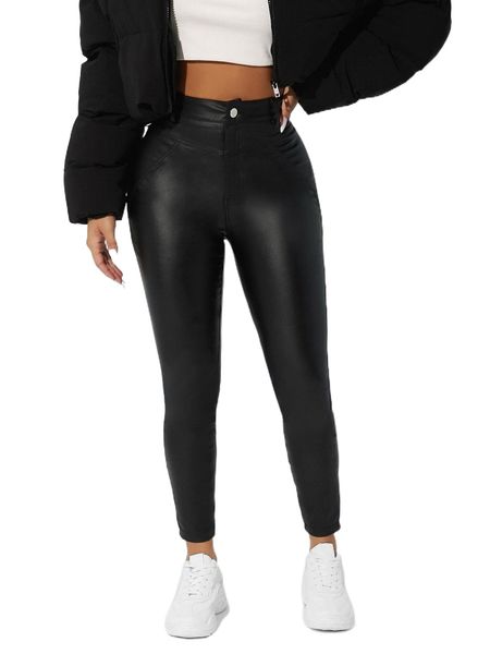 

petite leather look skinny jeans 37u7#, Blue