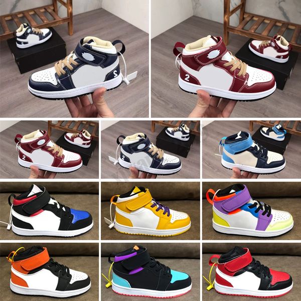 

kids shoes size 22-35 high 1 1s kids toddler new designer light orange color baby basketball shoes arqhc, Black