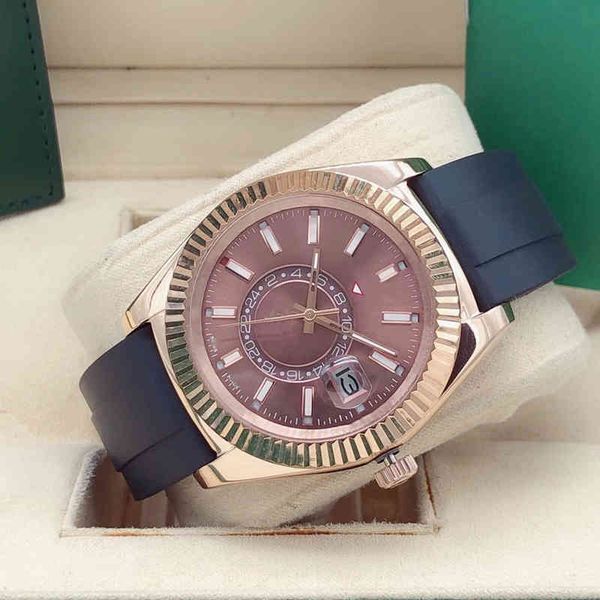 

42 mm mens watch automatic mechanical rubber stainless steel folding buckle and ring drill unique design in a variety of, Slivery;brown