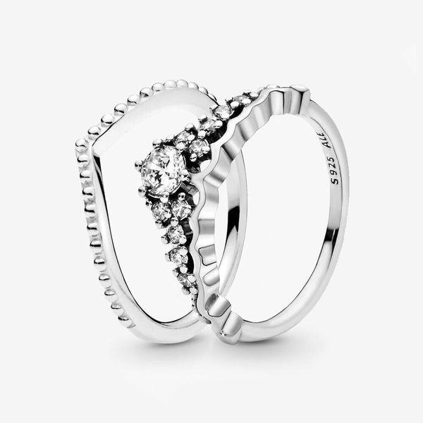 100 % 925 Sterling Silber Märchen Tiara Wishbone Ring Set für Frauen Eheringe Modeschmuck Zubehör