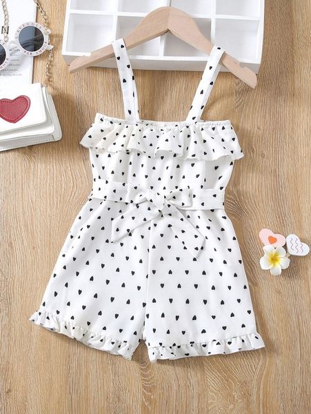 

toddler girls confetti heart print ruffle trim belted cami romper she, Blue