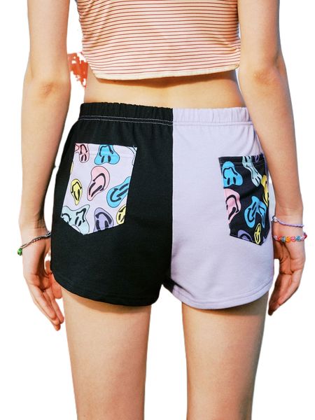 

romwe y2k revival two tone cartoon graphic shorts e7rd#, White;black