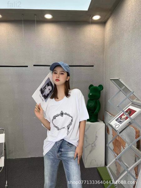 

women's t-shirt designer p family 22ss new round neck pullover short sleeve hemp rope printing loose temperament triangle classic t-shi, White