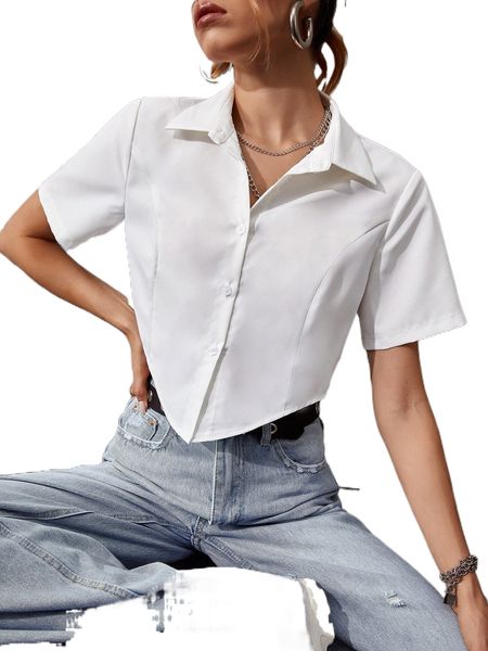 

button front hanky hem shirt 37gr#, White