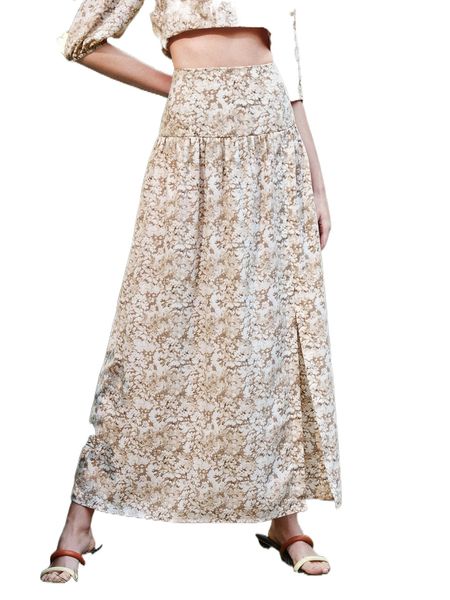 

high waist floral print split thigh skirt i4qq#, Black
