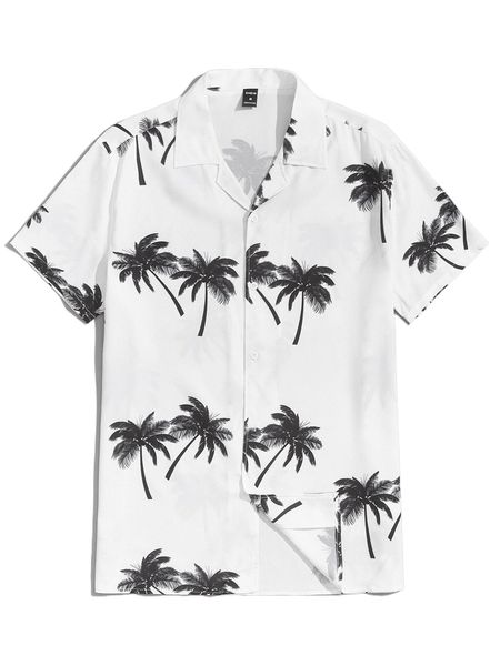 

men tropical print button through shirt b2ng#, White;black