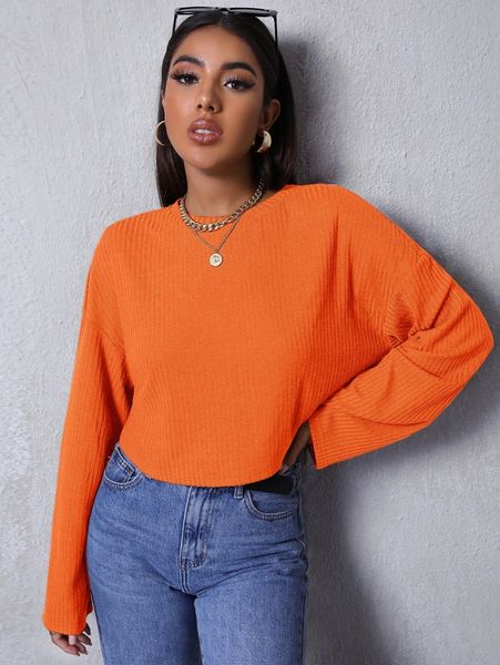 

neon orange drop shoulder solid tee c2b8#, White