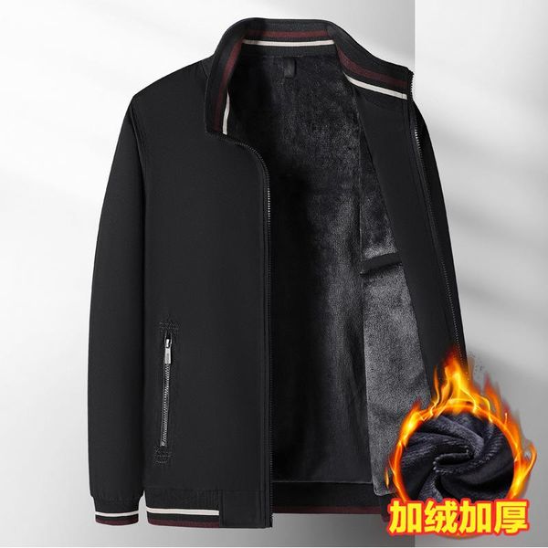 

running jackets 2022 men's jacket spring and autumn stand collar loose casual with fleece thick middle-aged baseball, Black;red