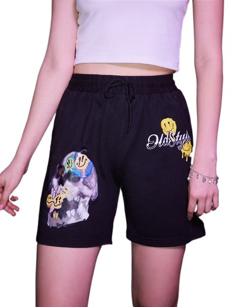 

romwe skull cartoon graphic shorts f6qr#, White;black