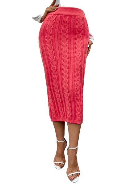 

high waist cable knit skirt p5lt#, White;black