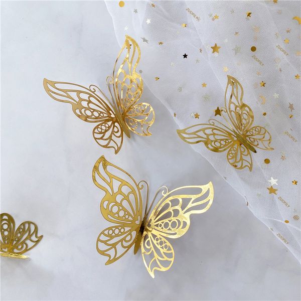 12pcs Conjunto 3D Adesivo de parede de borboleta oca ouro Silver Rose Decoração de casamento Decoração da sala de estar Decks Butterflies adesivos 220716