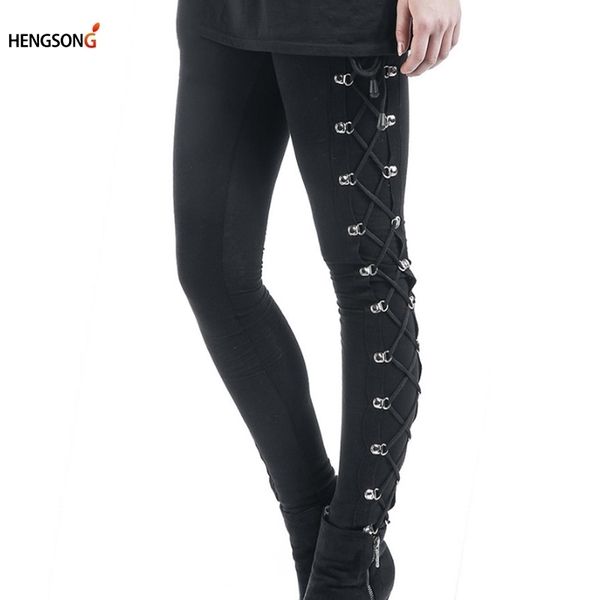

autumn pants slim high elastic wild streetwear laceup leggings trousers for women pantalon femme legins black y200328, Black;white