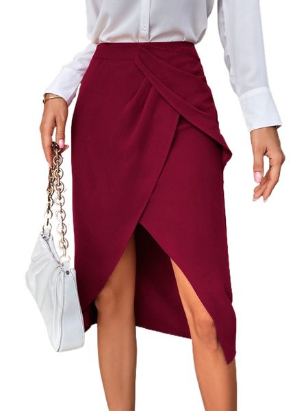 

solid wrap skirt d46q#, Black