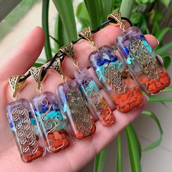 

7 chakras orgonite stone pendant necklace energy healing amulet natural orgone crystal necklace yoga jewelry women om lucky gift, Silver