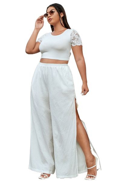 

x srv plus split thigh wide leg pants y0tc#, Black
