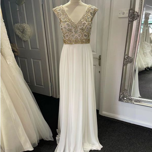 Weiße Luxus-Kleider für die Brautmutter 2022, Satin, Perlen verziert, Kristall, ärmellos, formelles Abendkleid, elegante Ballkleider