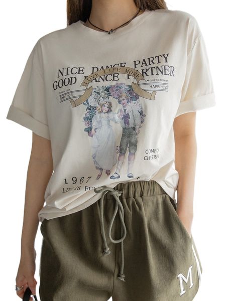 

dazy letter & figure drop shoulder tee t2vx#, White