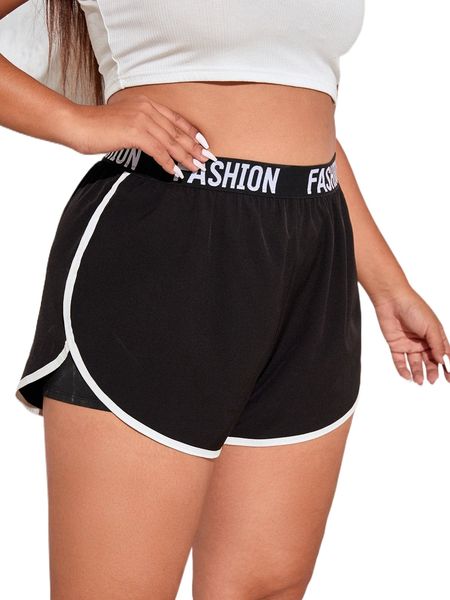 

plus letter tape waist contrast binding sports shorts 63cf#, Black