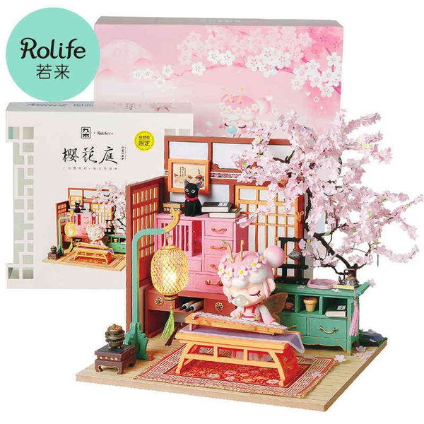 Robotime DIY Haus für Puppe 3D-Miniatur-Puppenhaus aus Holz mit rosa Schmetterlingsfee Actionfigur Spielzeug Kirschhaus Bausatz AA220325