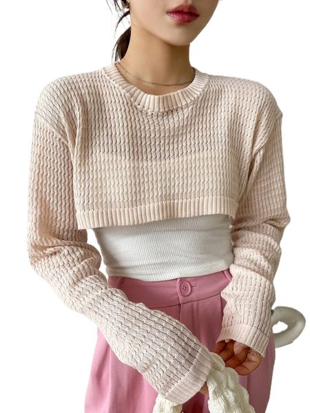 

dazy drop shoulder cable knit crop sweater without camisole a8el#, White;black