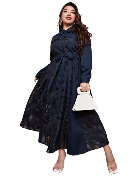 

plus button front belted shirt dress k83v#, Black