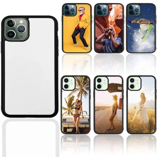 TPU PC Blank 2D Sublimation Hüllen DIY Designer Wärmeübertragung Handyhülle für iPhone 15 14 13 12 Mini Pro Max 11 XR XS 8 7 Plus Ultra mit Aluminiumeinsätzen