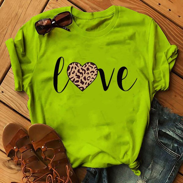 

leopard love print women t shirt short sleeve o neck loose women tshirt ladies fashion tee shirt clothes camisetas mujer 220615, White