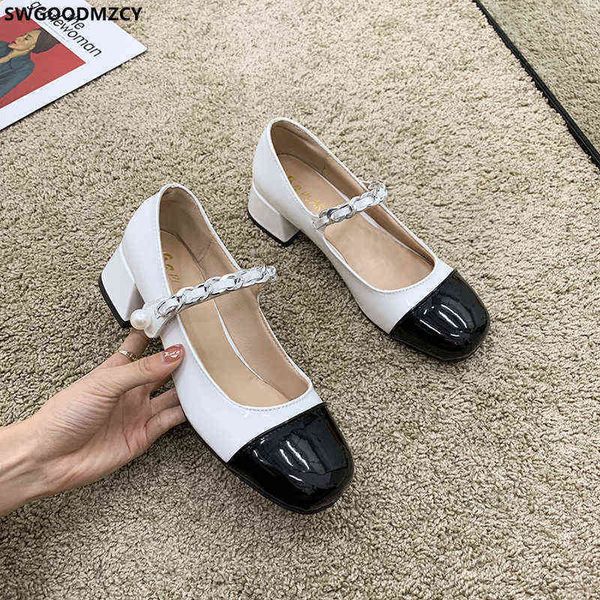 

sandals patent leather oxford shoes for women chunky heels 2022 fashion casual barefoot zapatillas de mujer 220623, Black