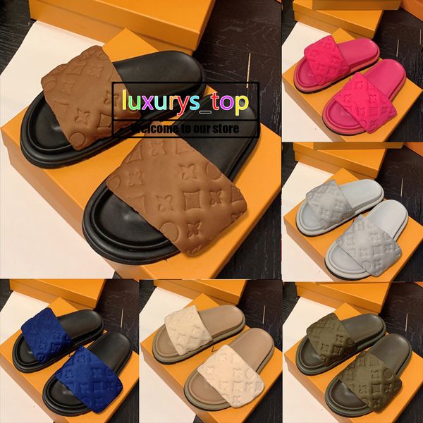 

pool pillow flat womens man slippers embossed slides louise viuton vutton luis vitton louiseity viutonity vuttons slipper sandals printed sl, Black