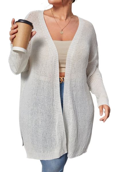 

plus open front split side cardigan y56z#, Black