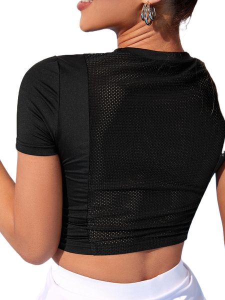 

breathable crop sports tee 65ks#, Gray