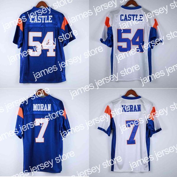 Nuovo 7 Alex Moran 54 Maglia da calcio Thad Castle Blue Mountain State BMS TV Show Capre Doppia cucitura Nome e numero Alta qualità