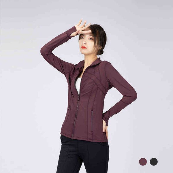 

fall / winter new yoga sports coat women's nylon elastic zipper running yoga long sleeve top, Black;white