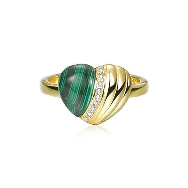 

silvology real 925 sterling silver natural malachite heart rings for women zircon texture minimalist unique ring stylish jewelry, Slivery;golden