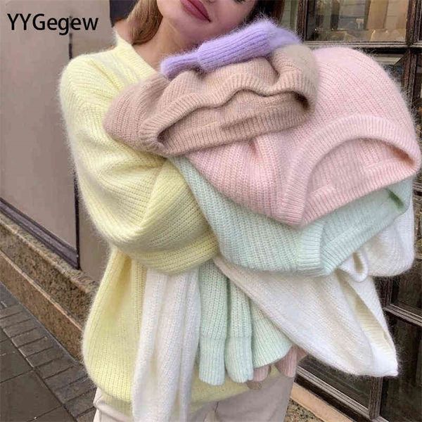 

yygegew loose knitted cashmere sweaters women winter loose solid female pullovers warm basic knitwear jumper 211109, White;black