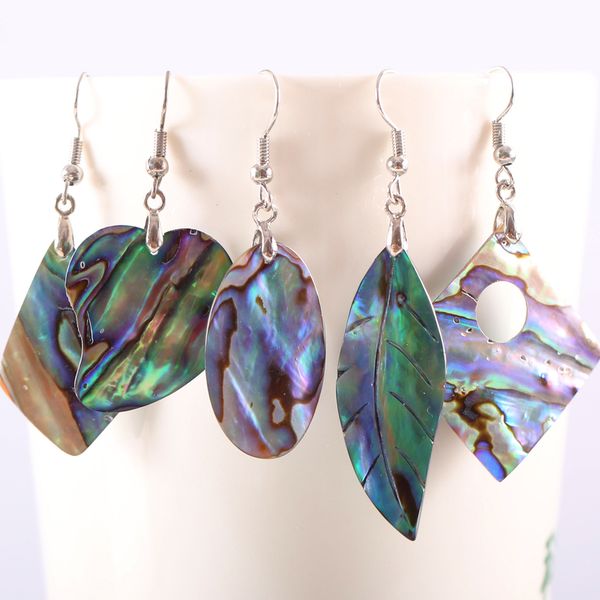 

natural heart bead blue zealand abalone shell handmade jewelry for women dangle earrings 1pair 220813, Silver