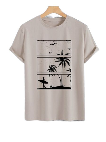 

men coconut tree & figure graphic tee a6u6#, White;black