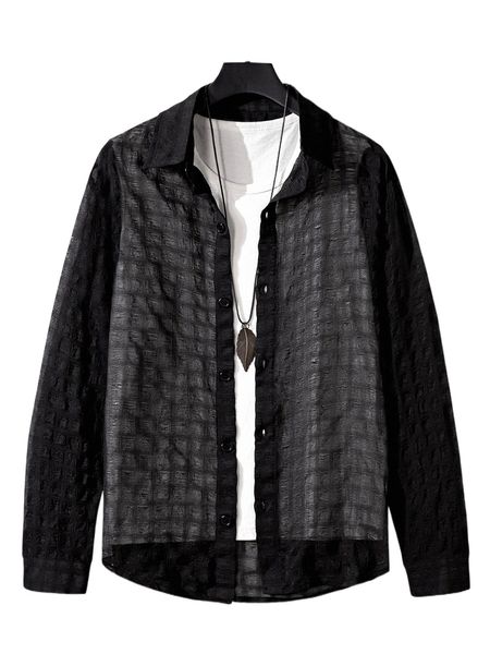 

men plaid button through organza shirt without tee p0pq#, White;black
