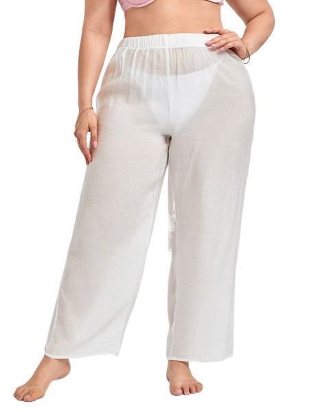 

plus plain sheer beach pants s2cs#, Black